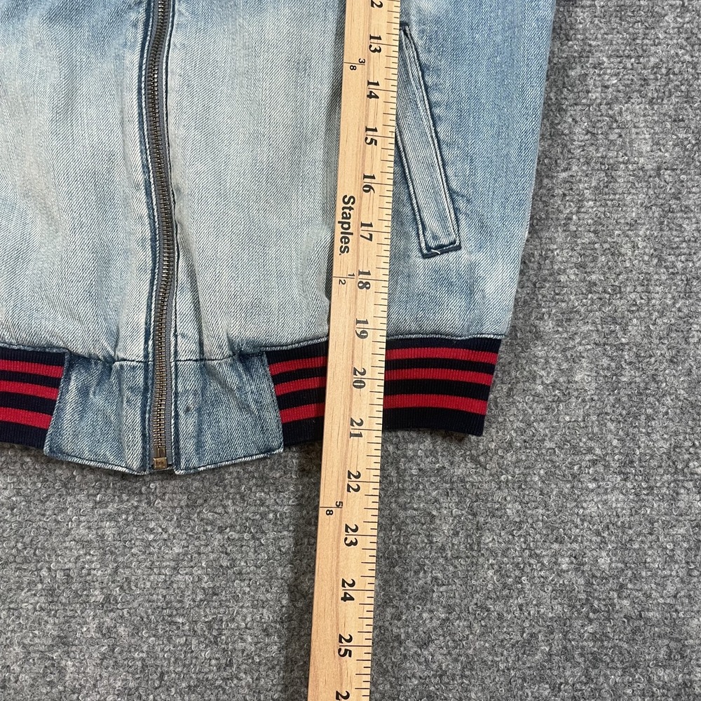 American Eagle Denim Bomber Jacket Size Small Striped Chambray Lightweight Layer - Picture 5 of 10